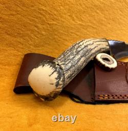 Bowie Knife Stag Elk with Leather Sheath