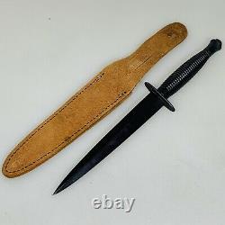 British Sheffield England fighting knife dagger black with leather sheath