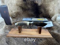Browning Fixed Blade Stag Knife With Leather Sheath Mint in Factory Box +++++