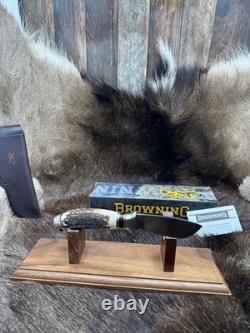Browning Fixed Blade Stag Knife With Leather Sheath Mint in Factory Box +++++