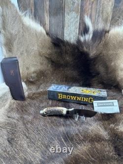 Browning Fixed Blade Stag Knife With Leather Sheath Mint in Factory Box +++++