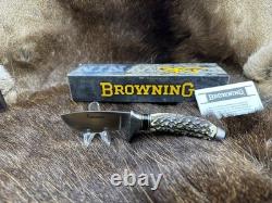 Browning Fixed Blade Stag Knife With Leather Sheath Mint in Factory Box +++++