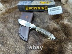 Browning Fixed Blade Stag Knife With Leather Sheath Mint in Factory Box +++++
