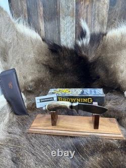 Browning Fixed Blade Stag Knife With Leather Sheath Mint in Factory Box A+