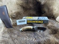 Browning Fixed Blade Stag Knife With Leather Sheath Mint in Factory Box A+