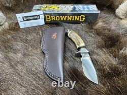 Browning Fixed Blade Stag Knife With Leather Sheath Mint in Factory Box A+