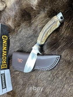 Browning Fixed Blade Stag Knife With Leather Sheath Mint in Factory Box A+