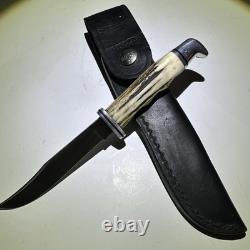 Buck 102 Fixed Blade Woodsman Knife Vintage Rare withLeather Sheath Stag Handle