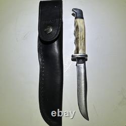 Buck 102 Fixed Blade Woodsman Knife Vintage Rare withLeather Sheath Stag Handle