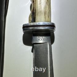 Buck 102 Fixed Blade Woodsman Knife Vintage Rare withLeather Sheath Stag Handle