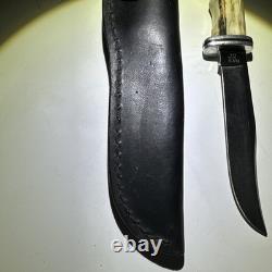 Buck 102 Fixed Blade Woodsman Knife Vintage Rare withLeather Sheath Stag Handle