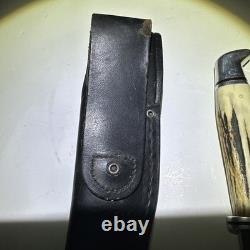 Buck 102 Fixed Blade Woodsman Knife Vintage Rare withLeather Sheath Stag Handle