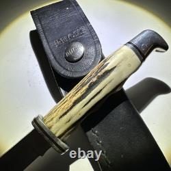 Buck 102 Fixed Blade Woodsman Knife Vintage Rare withLeather Sheath Stag Handle