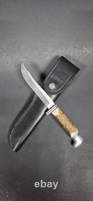 Buck 105 Fixed Blade Hunting Knife Stag Antler Handle 1972-86