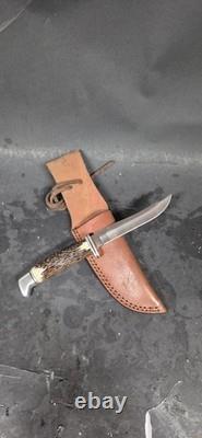 Buck 105 Hunting Fixed Blade Knife Stag Antler Custom 1991 Leather Sheath