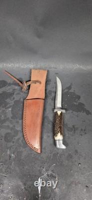 Buck 105 Hunting Fixed Blade Knife Stag Antler Custom 1991 Leather Sheath