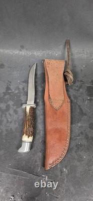 Buck 105 Hunting Fixed Blade Knife Stag Antler Custom 1991 Leather Sheath