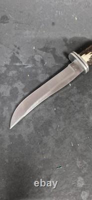 Buck 105 Hunting Fixed Blade Knife Stag Antler Custom 1991 Leather Sheath