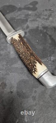 Buck 105 Hunting Fixed Blade Knife Stag Antler Custom 1991 Leather Sheath