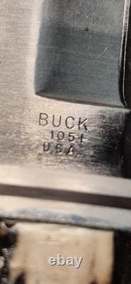 Buck 105 Hunting Fixed Blade Knife Stag Antler Custom 1991 Leather Sheath