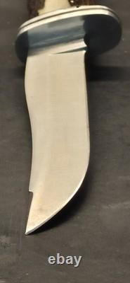 Buck 105 Hunting Fixed Blade Knife Stag Antler Custom 1991 Leather Sheath