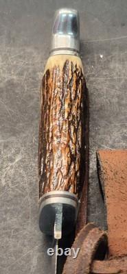 Buck 105 Hunting Fixed Blade Knife Stag Antler Custom 1991 Leather Sheath