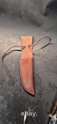 Buck 105 Hunting Fixed Blade Knife Stag Antler Custom 1991 Leather Sheath
