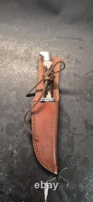 Buck 105 Hunting Fixed Blade Knife Stag Antler Custom 1991 Leather Sheath