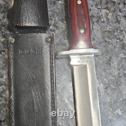 Buck 124 USA Hunting Fixed Blade Knife, Stainless Clip Point, Wood, Sheath 1980