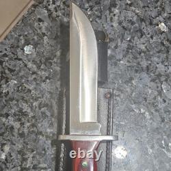 Buck 124 USA Hunting Fixed Blade Knife, Stainless Clip Point, Wood, Sheath 1980