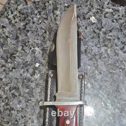 Buck 124 USA Hunting Fixed Blade Knife, Stainless Clip Point, Wood, Sheath 1980