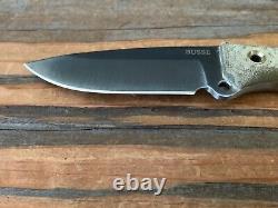 Busse Combat Game Warden 2 Knife, Satin INFI, Green Canvas, Leather Sheath, MINT