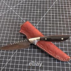 C. PETERSON NO SWEAT Damascus Steel Fixed Blade Knife withLeather Sheath