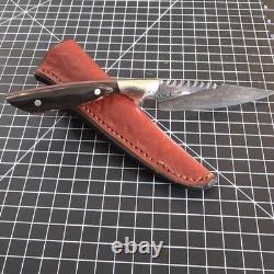 C. PETERSON NO SWEAT Damascus Steel Fixed Blade Knife withLeather Sheath