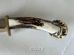 Carved Indigenous American Art Antler Knife With Stand