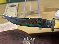 Case XX 523-3 1/4 SS Fixed Blade Hunting Knife Pheasant Etch Stag Grip, Sheath