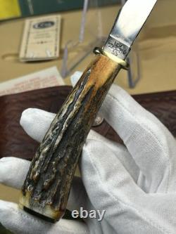 Case XX 523-3 1/4 SS Fixed Blade Hunting Knife Pheasant Etch Stag Grip, Sheath