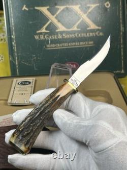 Case XX 523-3 1/4 SS Fixed Blade Hunting Knife Pheasant Etch Stag Grip, Sheath