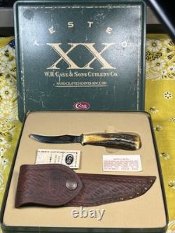 Case XX 523-3 1/4 SS Fixed Blade Hunting Knife Pheasant Etch Stag Grip, Sheath