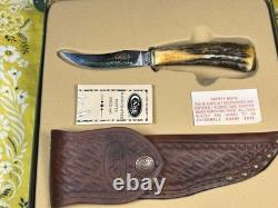 Case XX 523-3 1/4 SS Fixed Blade Hunting Knife Pheasant Etch Stag Grip, Sheath