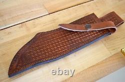 Case XX Bowie SS Large Hunting Knife w Leather Basketweave Sheath & White Handle