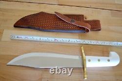 Case XX Bowie SS Large Hunting Knife w Leather Basketweave Sheath & White Handle