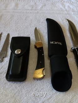 Case xx USA BFD Pa with 3 Blades in Sheath, Buck USA 112, Buck 119 in sheath
