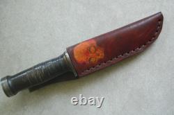 Cattaraugus 225Q knife. Hand-sewn and decorated leather sheath
