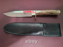 Chuck Stapel Custom 6 Fixed Blade Knife Stag Handle Brass Guard Mint Sheath