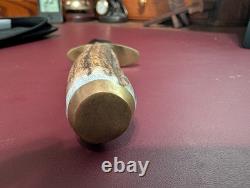 Chuck Stapel Custom 6 Fixed Blade Knife Stag Handle Brass Guard Mint Sheath