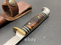 Coleman Western USA Dark Stag Type Handle 628 Bird Trout Small Game Knife Sheath