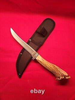 Custom Buck 121 Fixed Blade Knife 1972-86 USA Crown Stag Handle Nylon Sheath