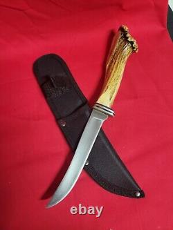 Custom Buck 121 Fixed Blade Knife 1972-86 USA Crown Stag Handle Nylon Sheath