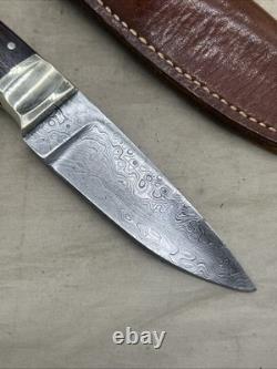 Custom Damascus Fixed Blade Knife With Leather Sheath RA Marked HH917